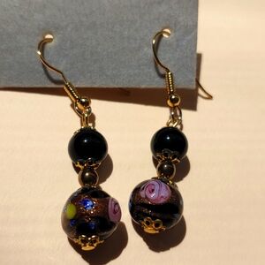 Good Fortune Black Onyx Glass Bead Earrings